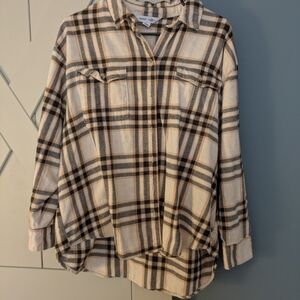 Old Navy Plaid Button Down Shirt - Cream and Brown